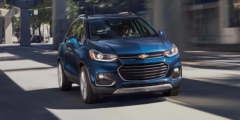 Dark blue 2020 Chevrolet Trax driving on road