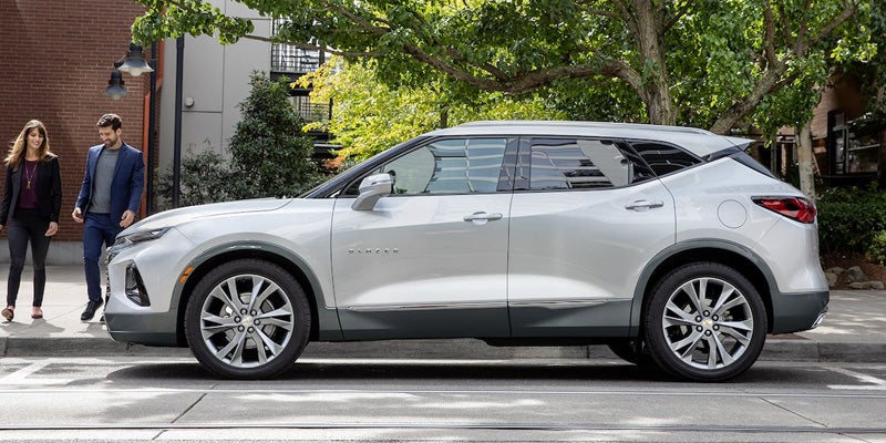 Side view of a white 2022 Chevrolet Blazer