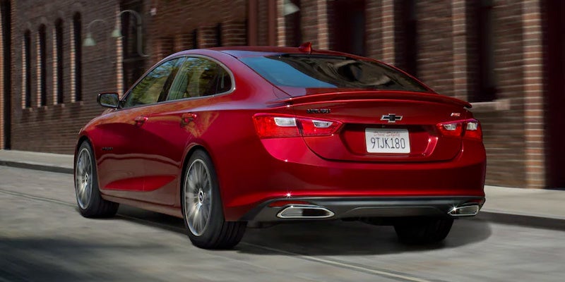 rear view of a red 2022 Chevrolet Malibu