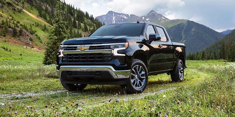 2022 Chevrolet Silverado 1500 parked next to mountains