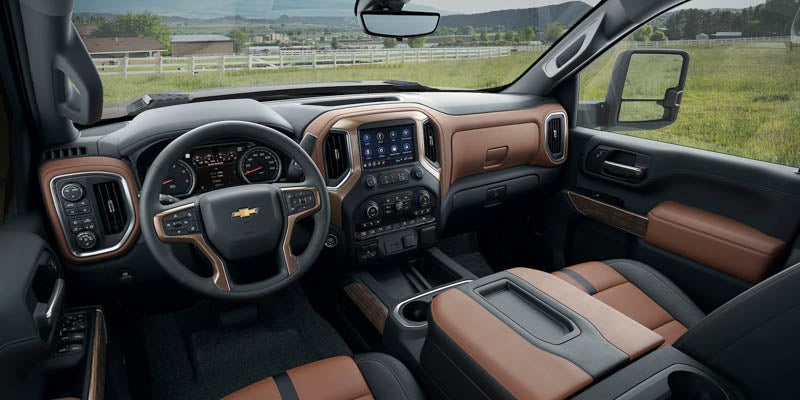 interior leather seats and dashboard in a 2022 Chevrolet Silverado HD