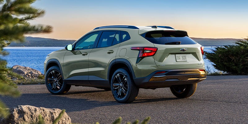 Rear angled view of a 2024 Chevrolet Trax