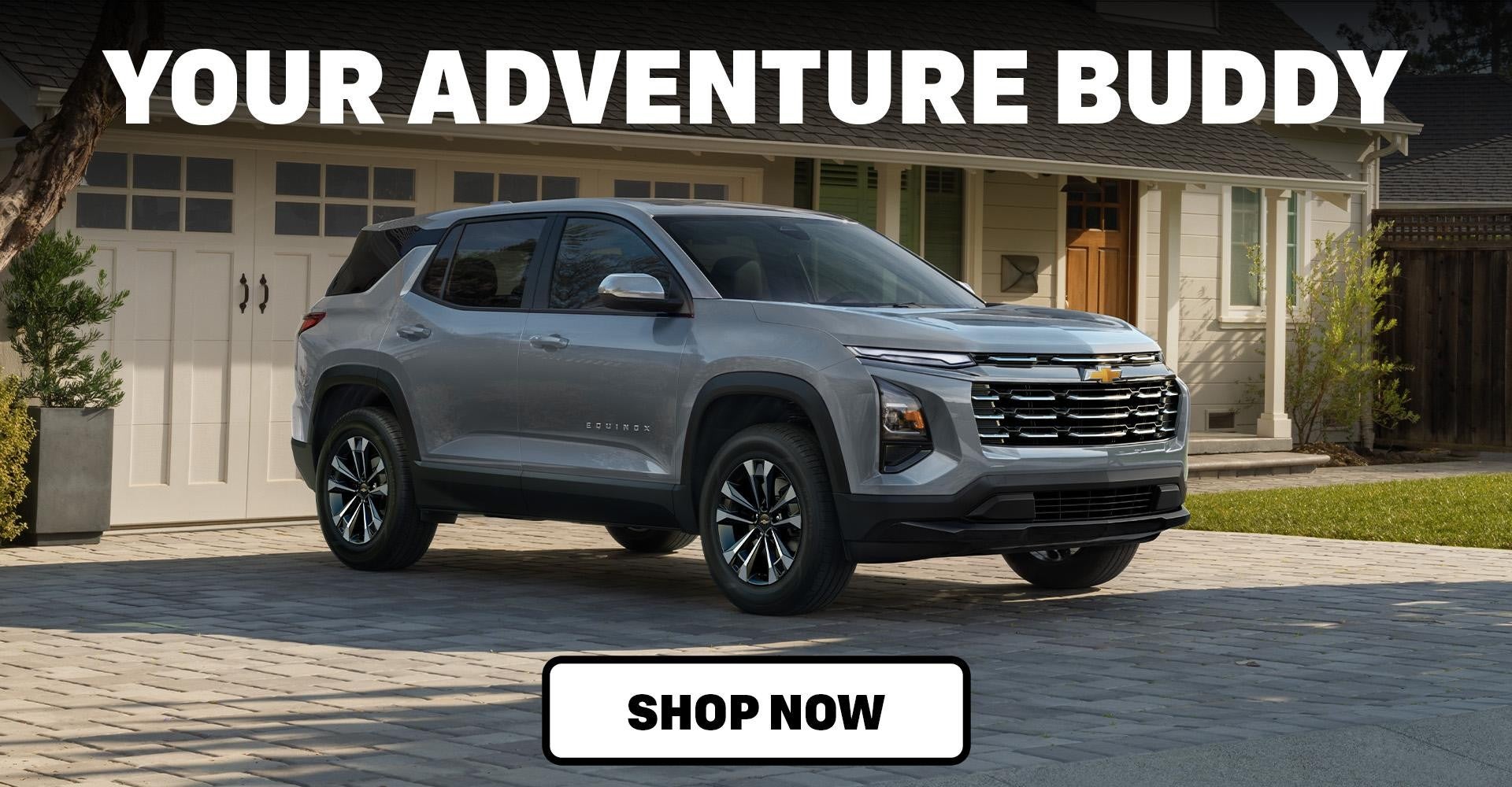 Yellow Chevy Equinox parked by lake